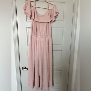 Pink Ruffled Off the Shoulder Jumpsuit Size Large